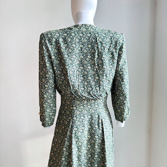 Vintage Algo 90s Microfloral 3/4 Sleeve Midi Dress S/M - Picture 8 of 11